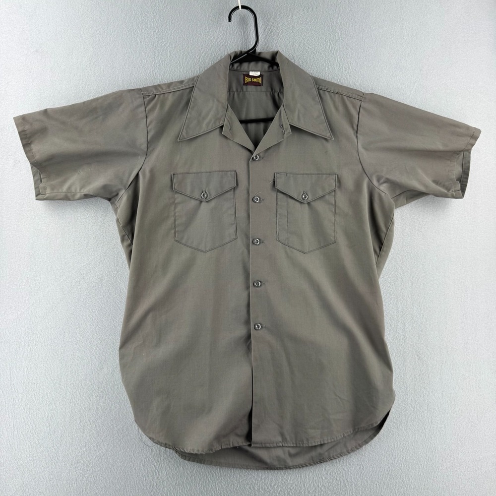 Vintage Big Smith‎ Work Shirt Mens XL 23x31 Gray Sanforized Union Made 60s 70s